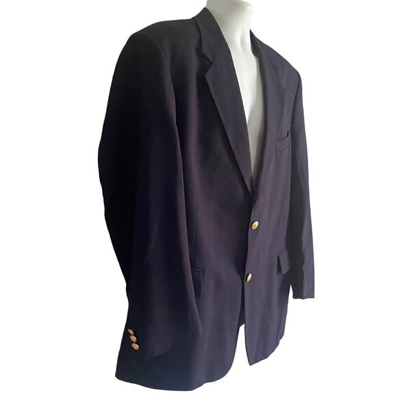 Navy Blazer Sport Coat Single Breasted Fully Lined Gold 2 Button Size 44R - Picture 3 of 8